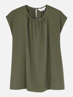 Blusa De Mangas Casquillo Con Cuello Fruncido