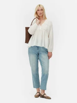 Blusa Drapeada De Gasa Con Vuelo