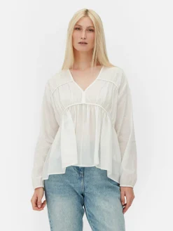 Blusa Drapeada De Gasa Con Vuelo