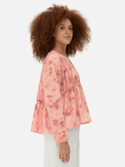 Blusa Drapeada De Gasa Con Vuelo
