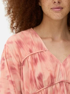 Blusa Drapeada De Gasa Con Vuelo
