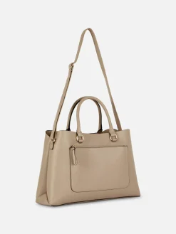 Bolso Tote De Piel Sintética Con Bolsillo