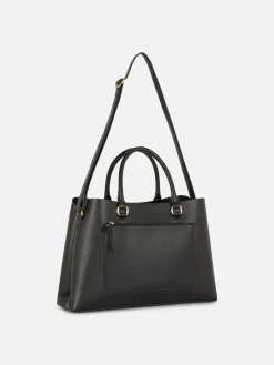 Bolso Tote De Piel Sintética Con Bolsillo