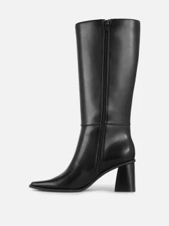 Botas De Piel Sintética Hasta La Rodilla Con Tacón