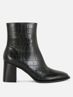 Botines De Tacón De Piel De Cocodrilo Sintética