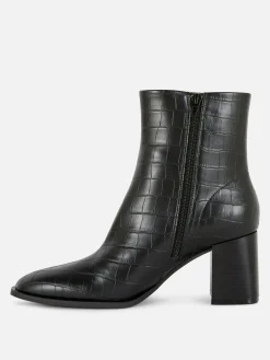 Botines De Tacón De Piel De Cocodrilo Sintética