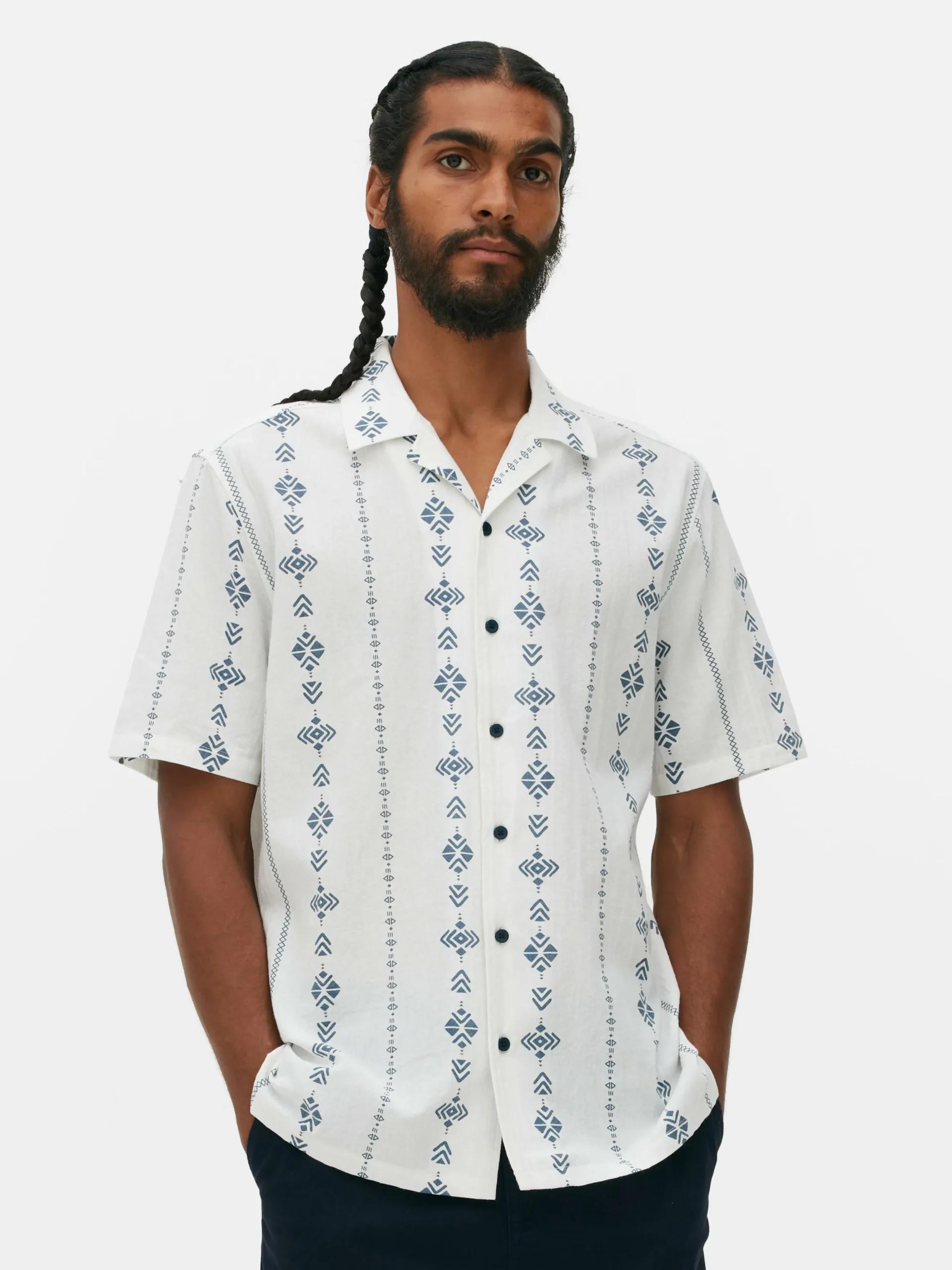 Camisa De Manga Corta Arrugada Con Diseño Geométrico
