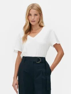 Camiseta Con Cuello De Pico En Mezcla De Algodón