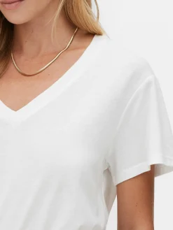 Camiseta Con Cuello De Pico En Mezcla De Algodón
