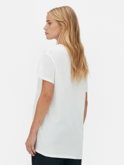 Camiseta Con Cuello De Pico En Mezcla De Algodón