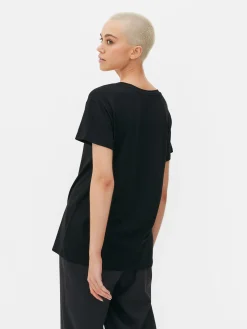 Camiseta Con Cuello De Pico En Mezcla De Algodón