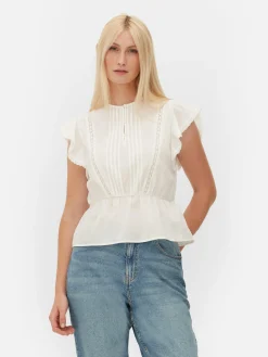 Camiseta Victoriana Sin Mangas Con Bordado Inglés