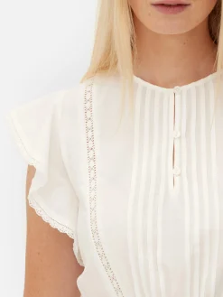 Camiseta Victoriana Sin Mangas Con Bordado Inglés