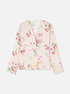 Camisón Con Cuello De Pico En Satén Con Flores