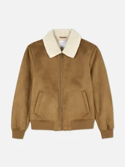 Chaqueta De Antelina Con Cuello De Borrego Sintético