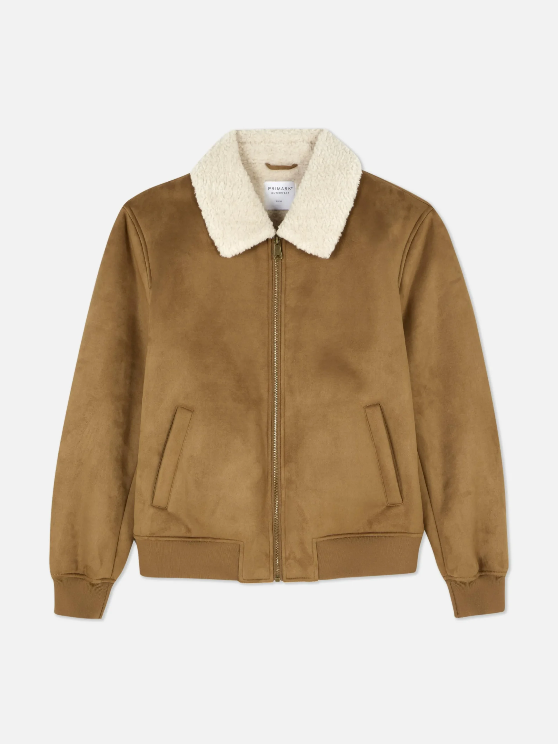 Chaqueta De Antelina Con Cuello De Borrego Sintético