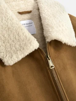 Chaqueta De Antelina Con Cuello De Borrego Sintético