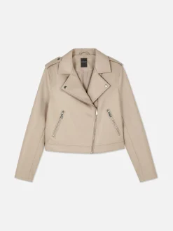 Chaqueta Motera Básica De Cuero Sintético
