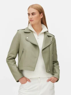 Chaqueta Motera Básica De Cuero Sintético