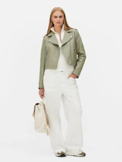 Chaqueta Motera Básica De Cuero Sintético