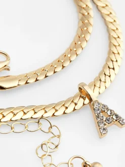 Collar De Cadena De Serpiente Con Inicial De Strass
