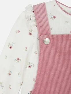 Conjunto De Camiseta Floral Y Pichi De Pana