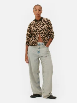 Cárdigan Tipo Bómber Con Estampado De Leopardo