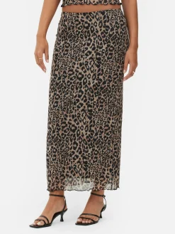 Falda Midi De Leopardo Con Superposición De Malla