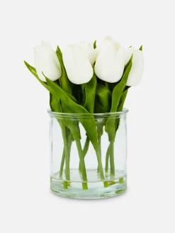 Jarrón De Vidrio Con Tulipanes Artificiales