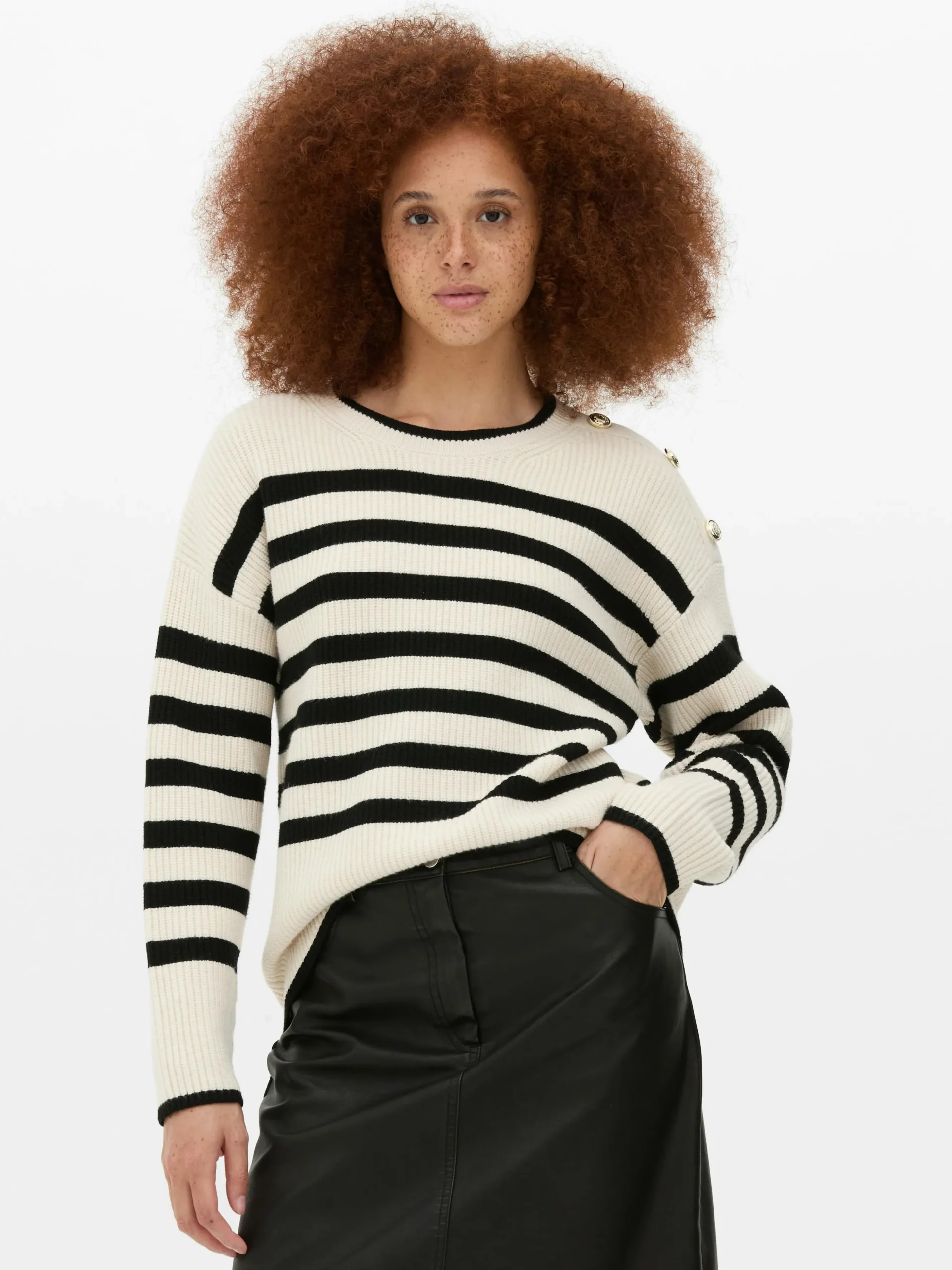Jersey De Cuello Redondo Con Botones Decorativos