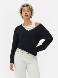 Jersey De Manga Larga Con Cuello Barco