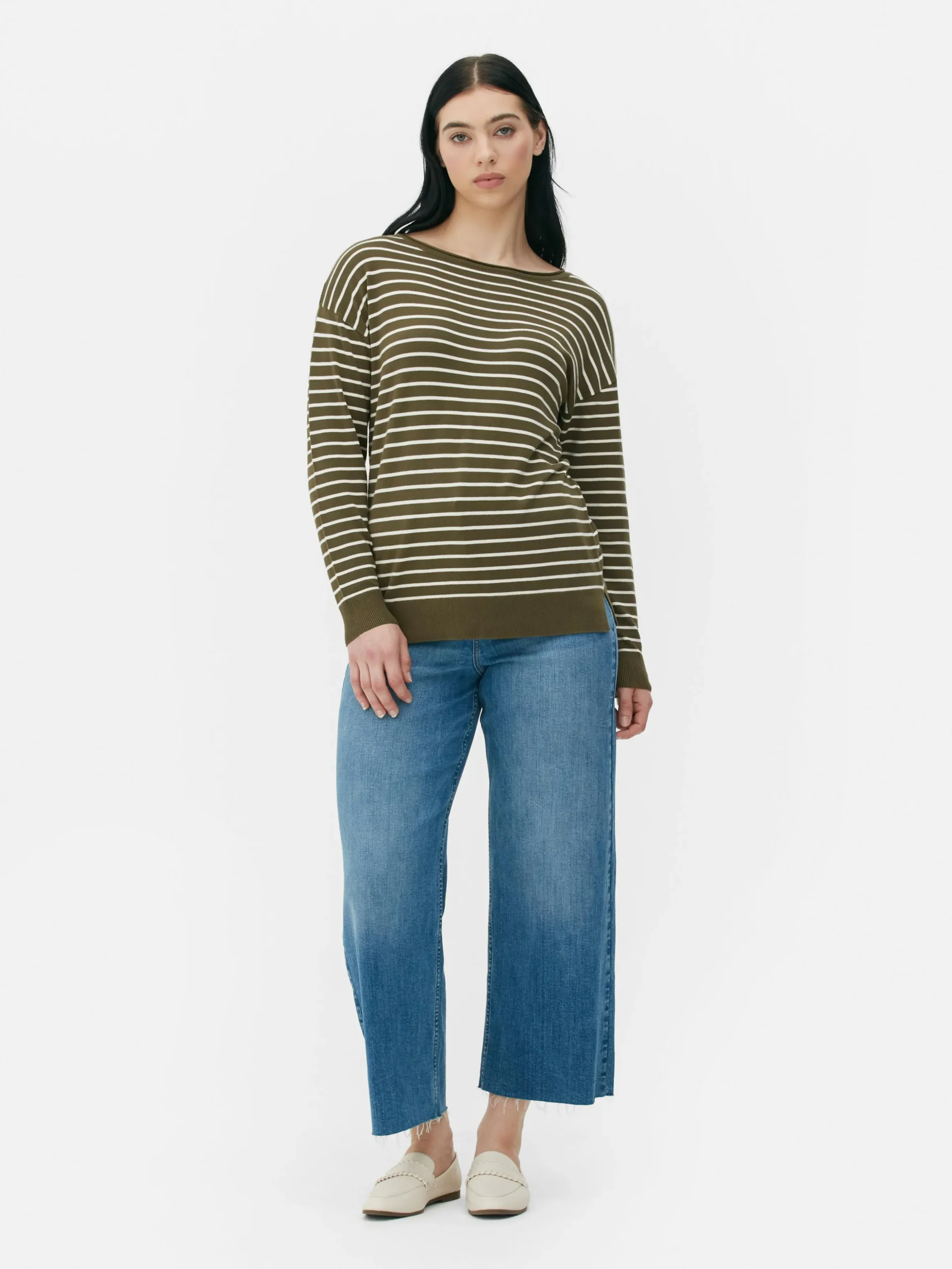 Jersey De Punto Fino A Rayas Con Cuello Barco