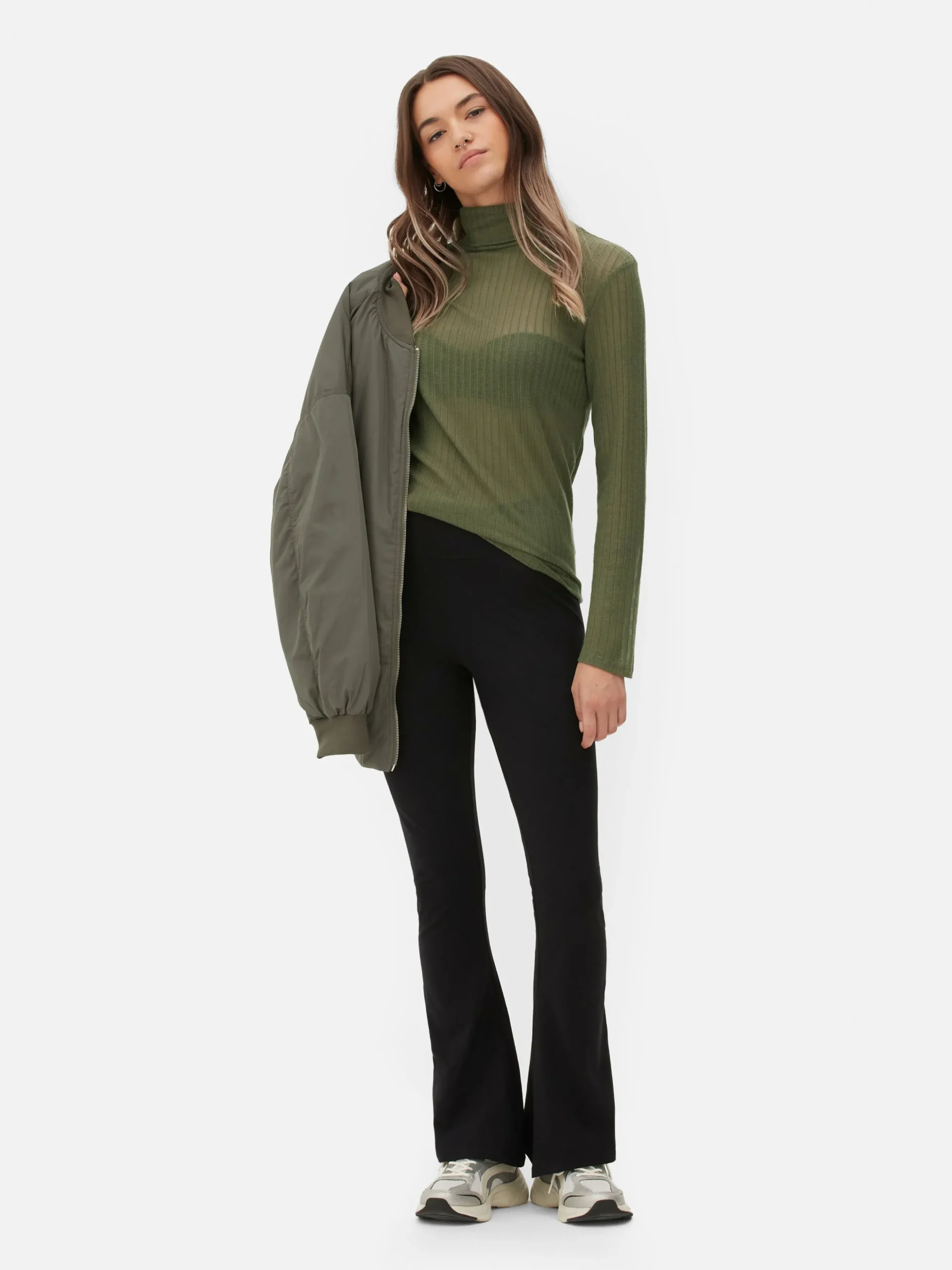 Leggings De Punto Acampanados De Talle Alto