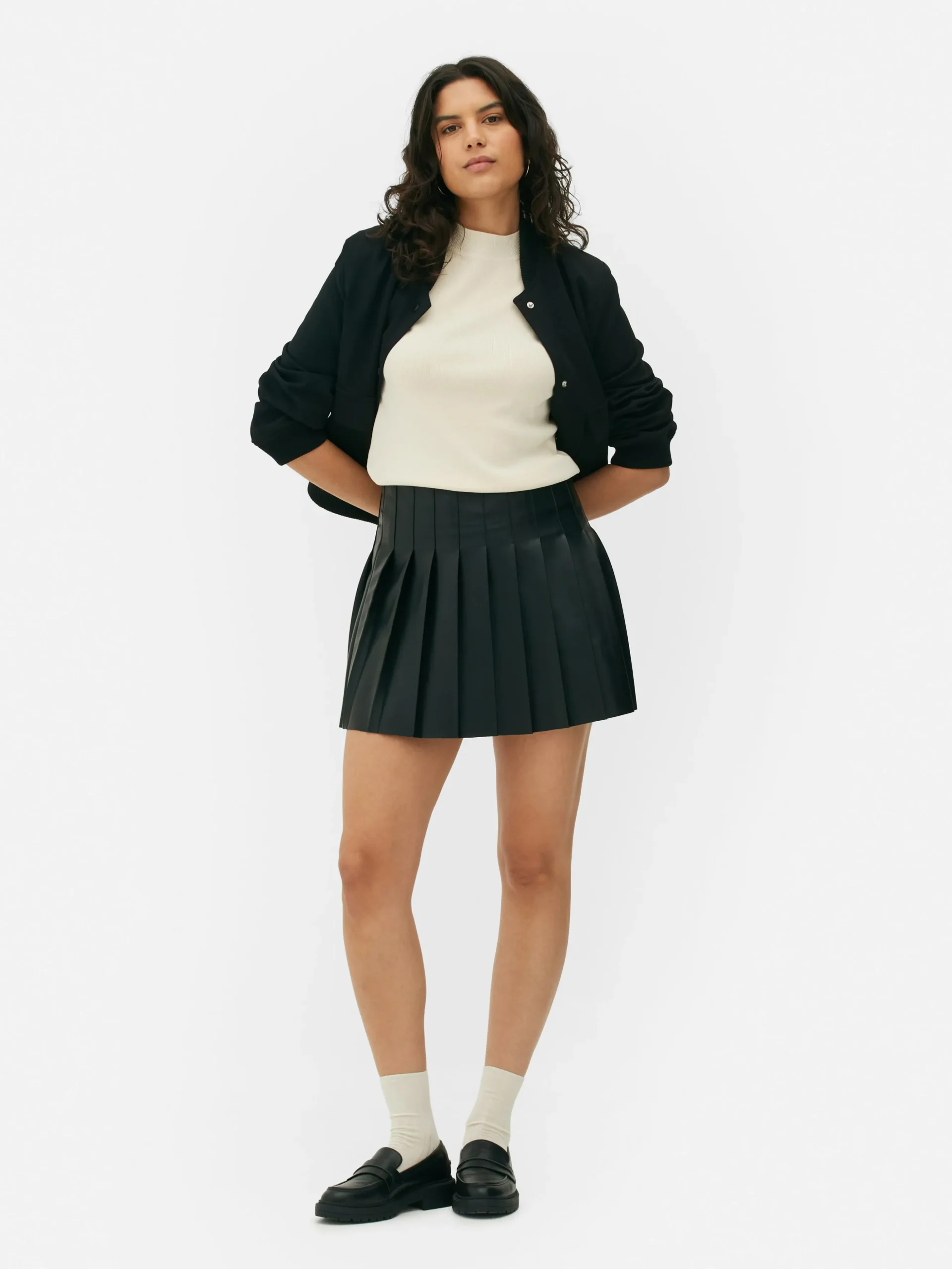 Minifalda Plisada De Piel Sintética