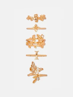 Pack De 5 Anillos Con Flores E Inicial