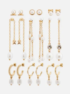 Pack De 9 Pares De Pendientes Largos Con Perlas
