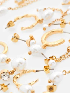 Pack De 9 Pares De Pendientes Largos Con Perlas