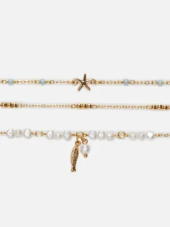 Pack De 3 Pulseras De Tobillo Con Dijes Marinos