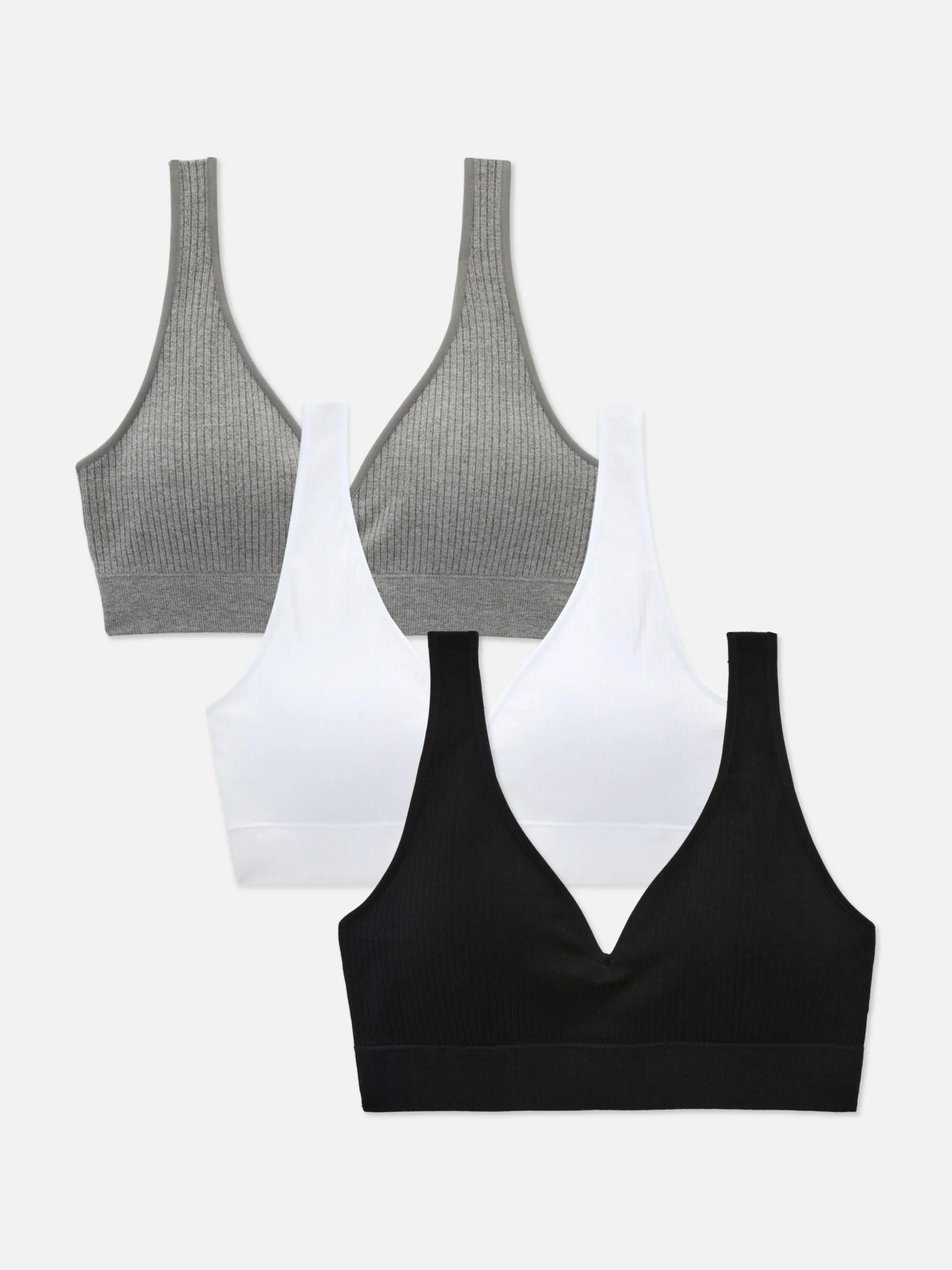 Pack De 3 Sujetadores Acanalados Con Escote De Pico