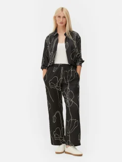 Pantalones Con Estampado Floral De Satén Combinables