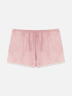 Pantalones Cortos De Pijama De Satén Con Encaje