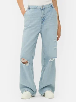 Pantalones Vaqueros De Pernera Ancha Desgastados