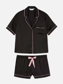 Pijama Con Camisa Y Pantalón Corto De Satén