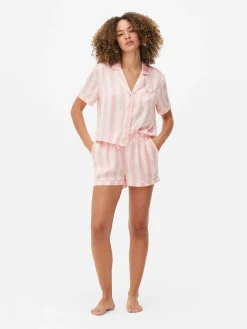 Pijama Con Camisa Y Pantalones Cortos De Satén