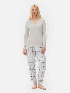 Pijama De Manga Larga Con Pantalones A Cuadros