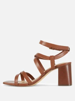 Sandalias De Tacón Grueso Con Tira Cruzada
