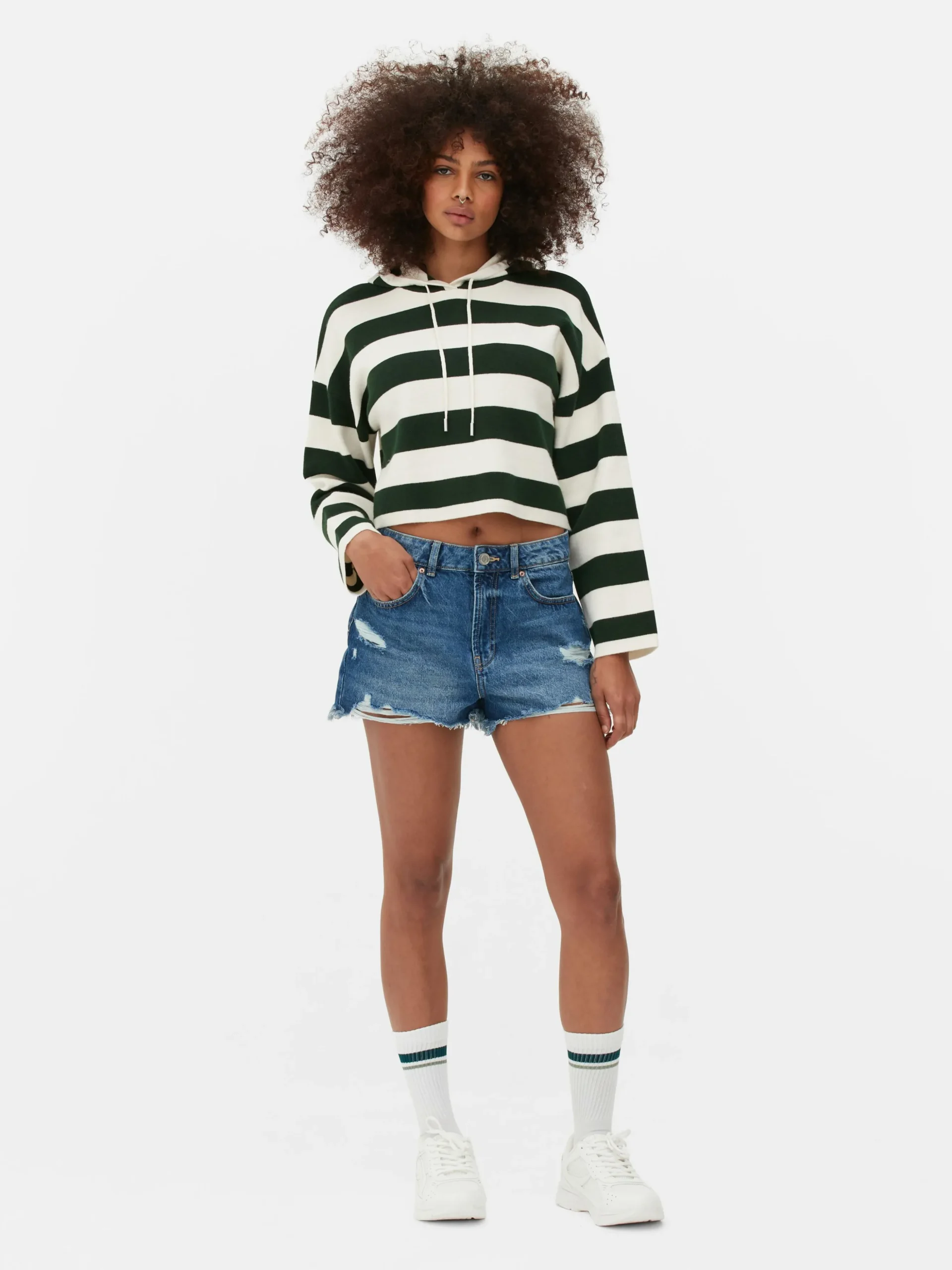 Sudadera De Punto A Rayas Con Capucha