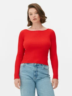 Top Acanalado Con Cuello Barco