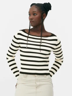 Top Acanalado Con Cuello Barco