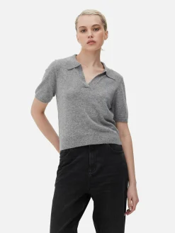 Top De Punto Fino Y Manga Corta Con Cuello